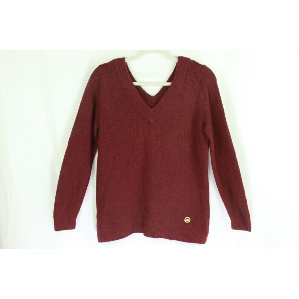 Michael Kors Wool Camel Sweater V Neck Long Sleeve Logo Womens Size Small
